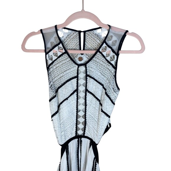 Free People Byzantina Solid Mini Dress Lace Raw Frayed Hem Back Side Cutouts XS - Picture 15 of 16